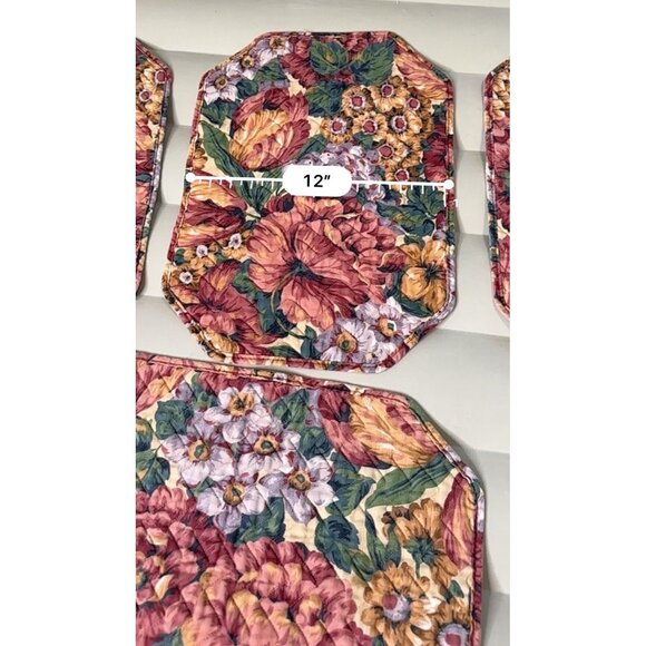 4 VTG Floral Octagon Quilted Placemats Farmhouse Cottage Country Table Top Decor - Picture 10 of 13